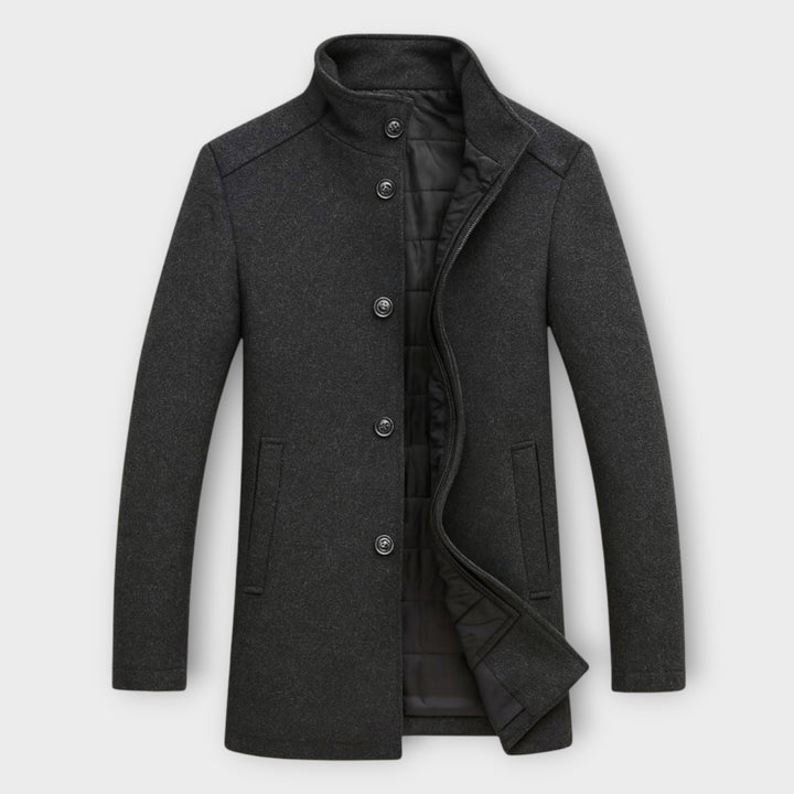 Men’s Classic Long Winter Overcoat with Structured Collar and Pockets