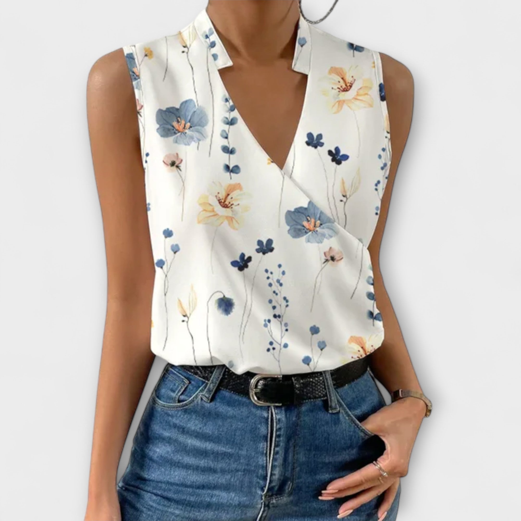 Nina | Women's Collared Sleeveless Wrap V-Neck Blouse