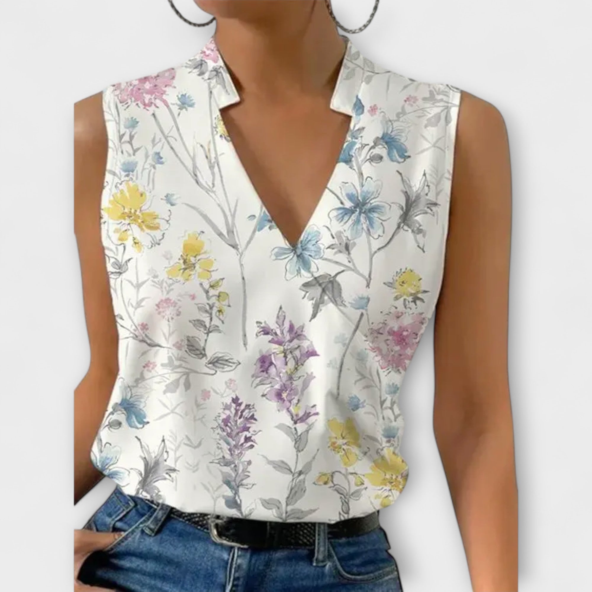 Nina | Women's Collared Sleeveless Wrap V-Neck Blouse