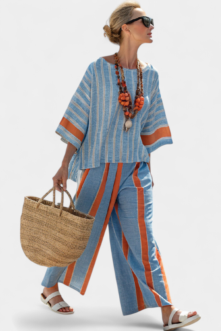 Calista | Women's Striped Two-Piece Wide Leg Pants Set