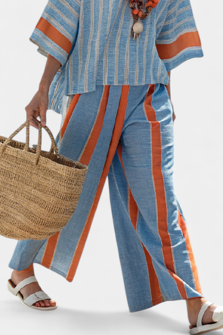 Calista | Women's Striped Two-Piece Wide Leg Pants Set