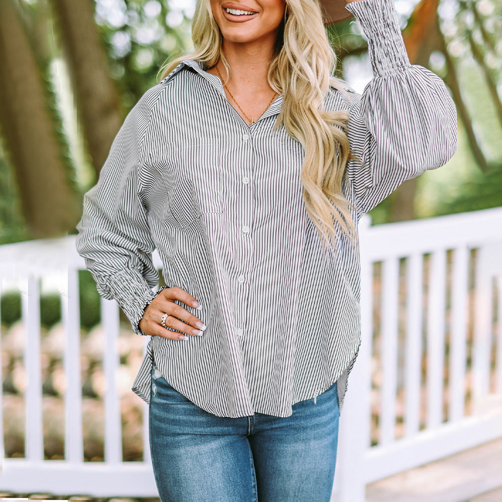 Skye | Women's Long Sleeve Oversized Striped Button-Up Shirt