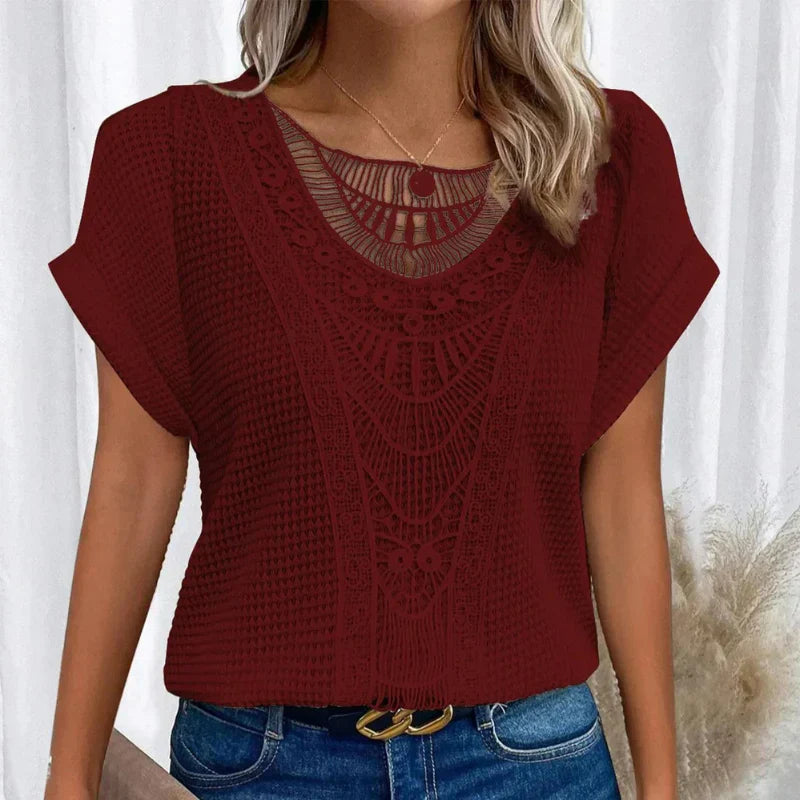 Rosa™ | Round Neck Top with Elegant Lace Trim