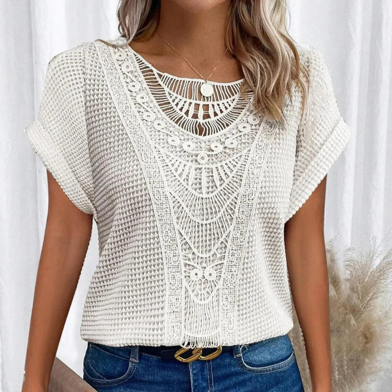Rosa™ | Round Neck Top with Elegant Lace Trim