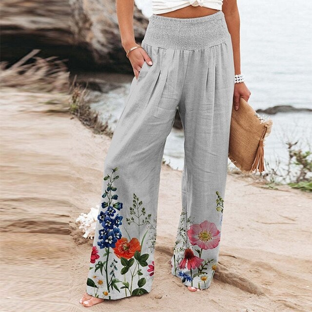 Garlie | Women's High-Waisted Floral Wide Leg Pants for Casual Summer Wear