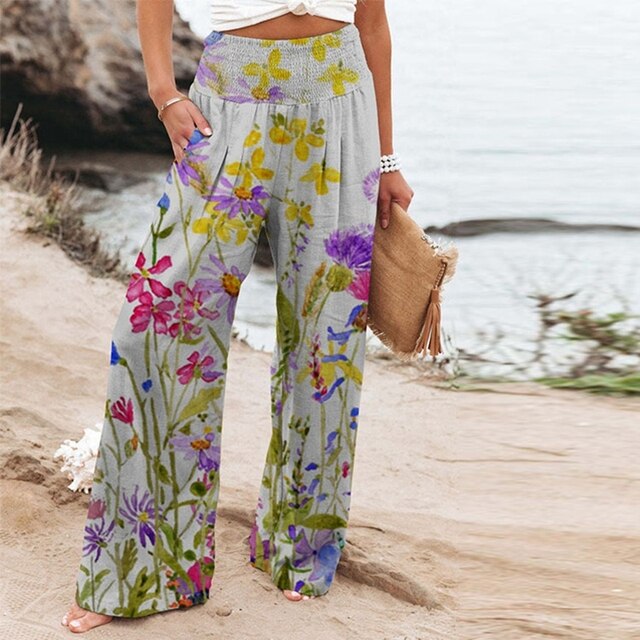 Garlie | Women's High-Waisted Floral Wide Leg Pants for Casual Summer Wear