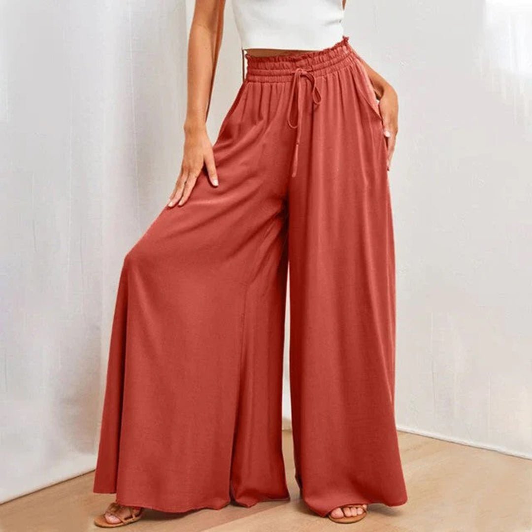 Terra | Women's High-Waisted Wide Leg Pants with Smocked Drawstring