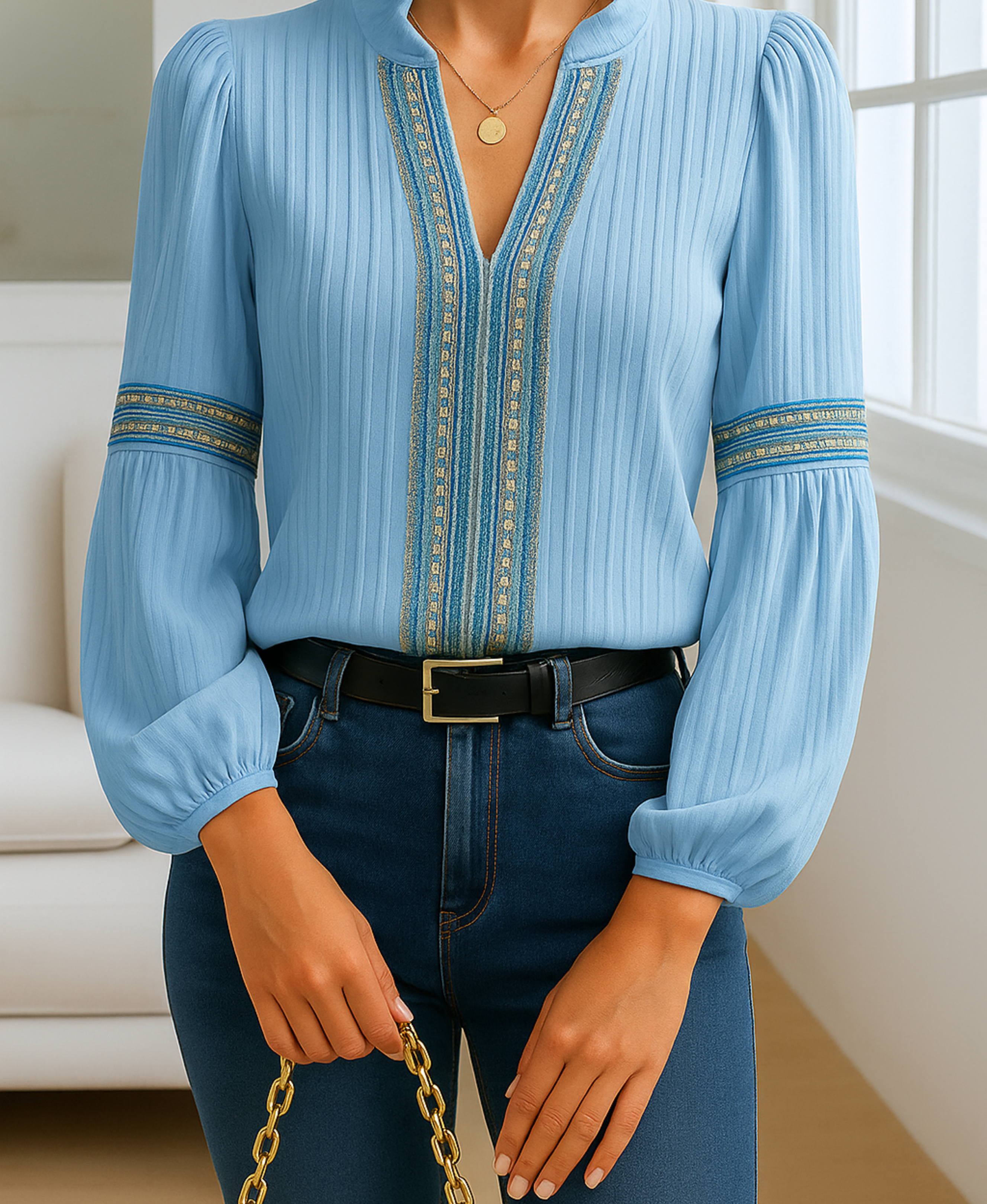 Monica™ | Retro V-Neck Blouse