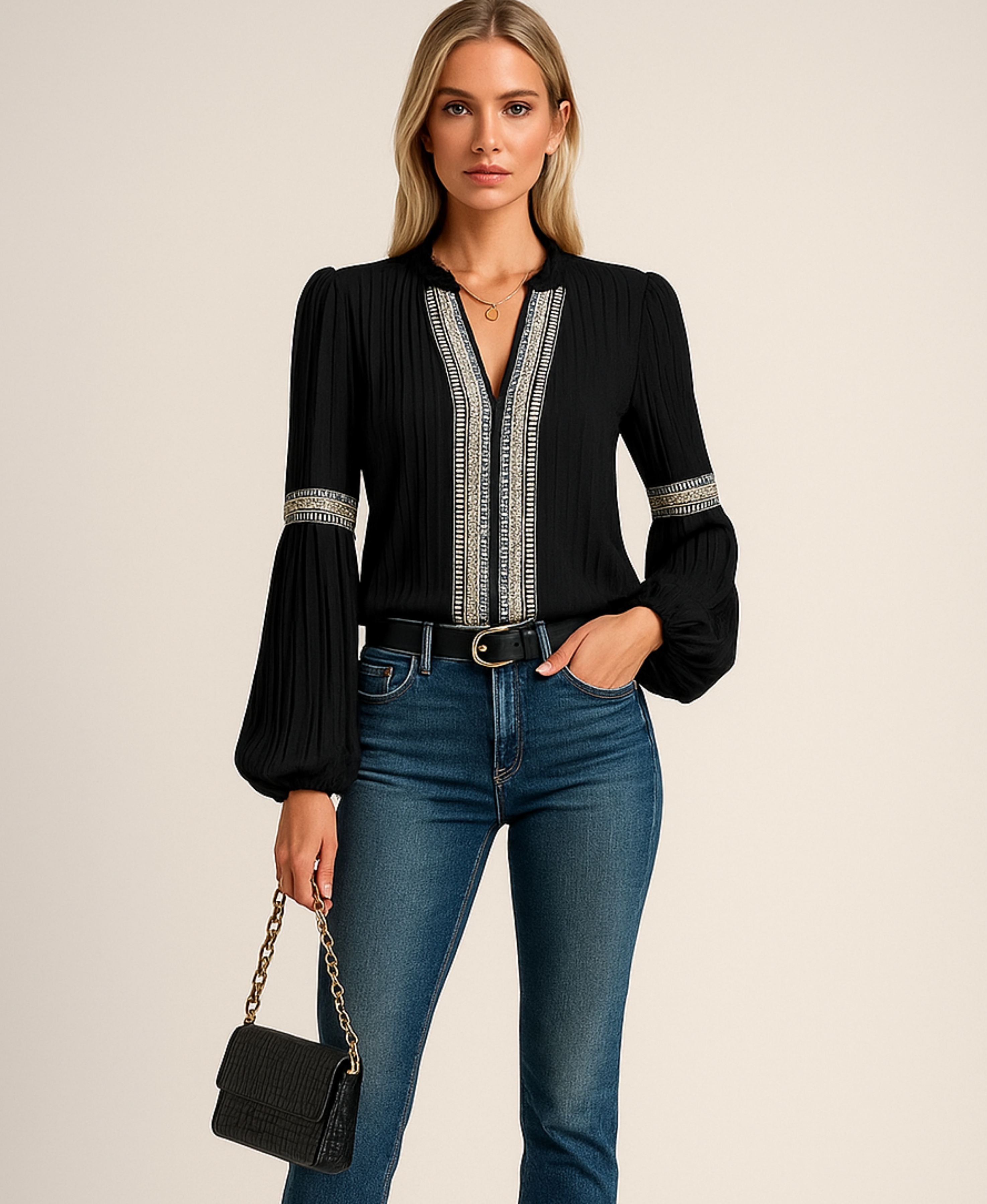 Monica™ | Retro V-Neck Blouse