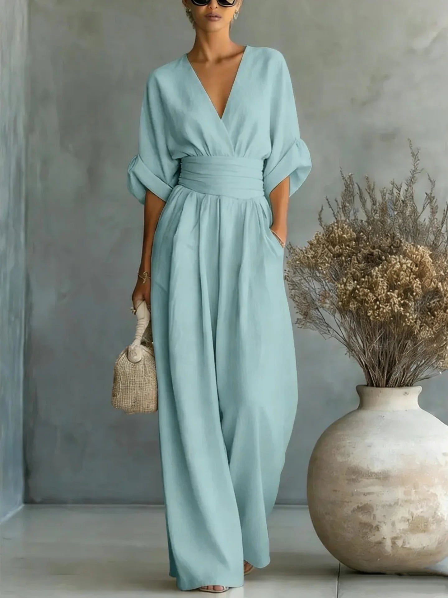 Flowing Waist Detail Wide-Leg Jumpsuit