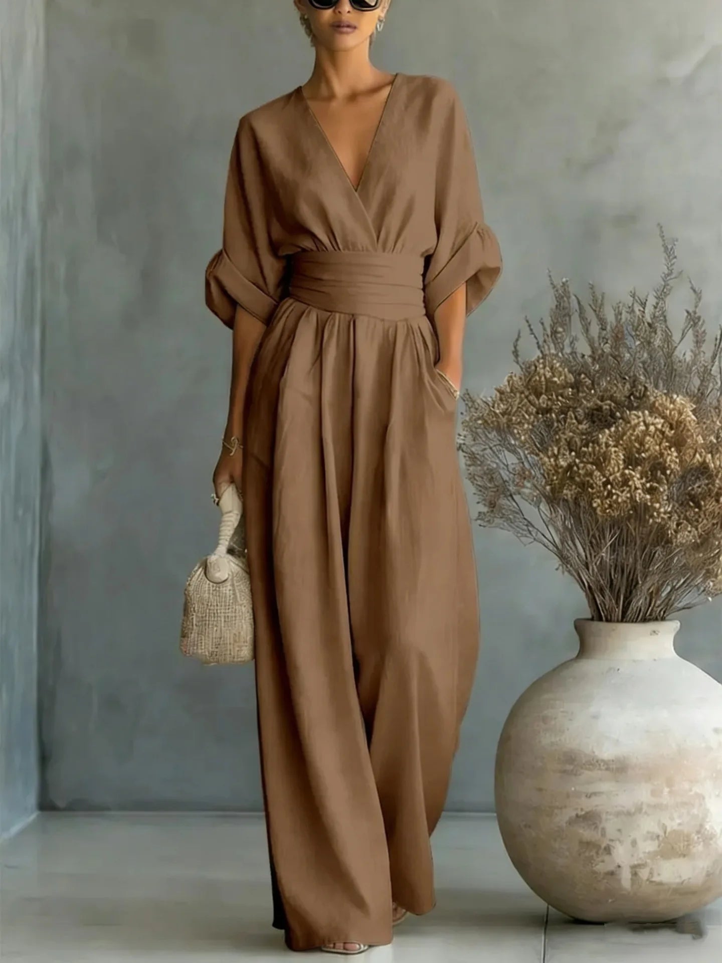 Flowing Waist Detail Wide-Leg Jumpsuit