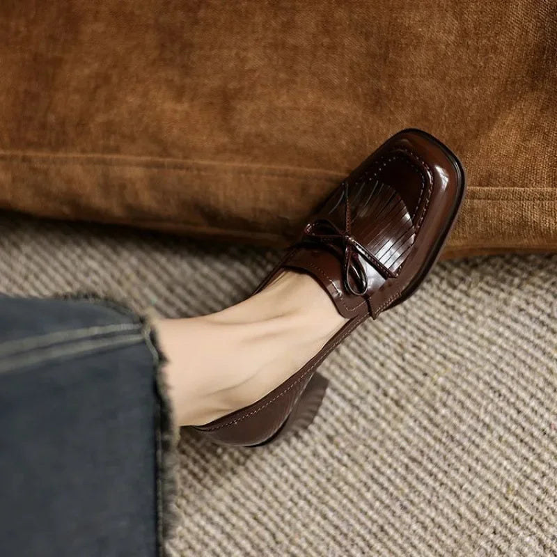 Vivienne | Women's Block Heel Tassel Loafers with Round Toe
