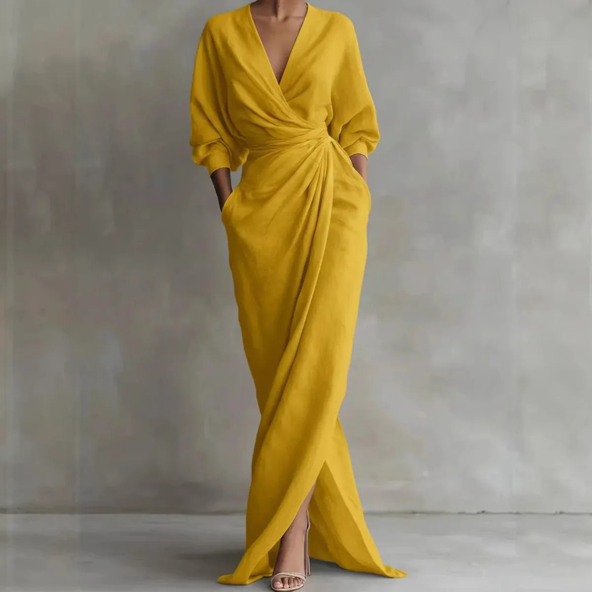 Elegant Wrap Maxi Dress with Side Slit