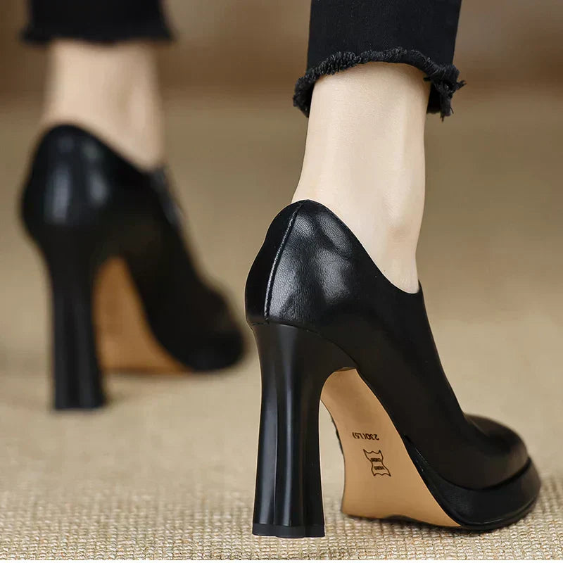 Giselle | Women's Platform Block Heel Pumps with Side Zipper