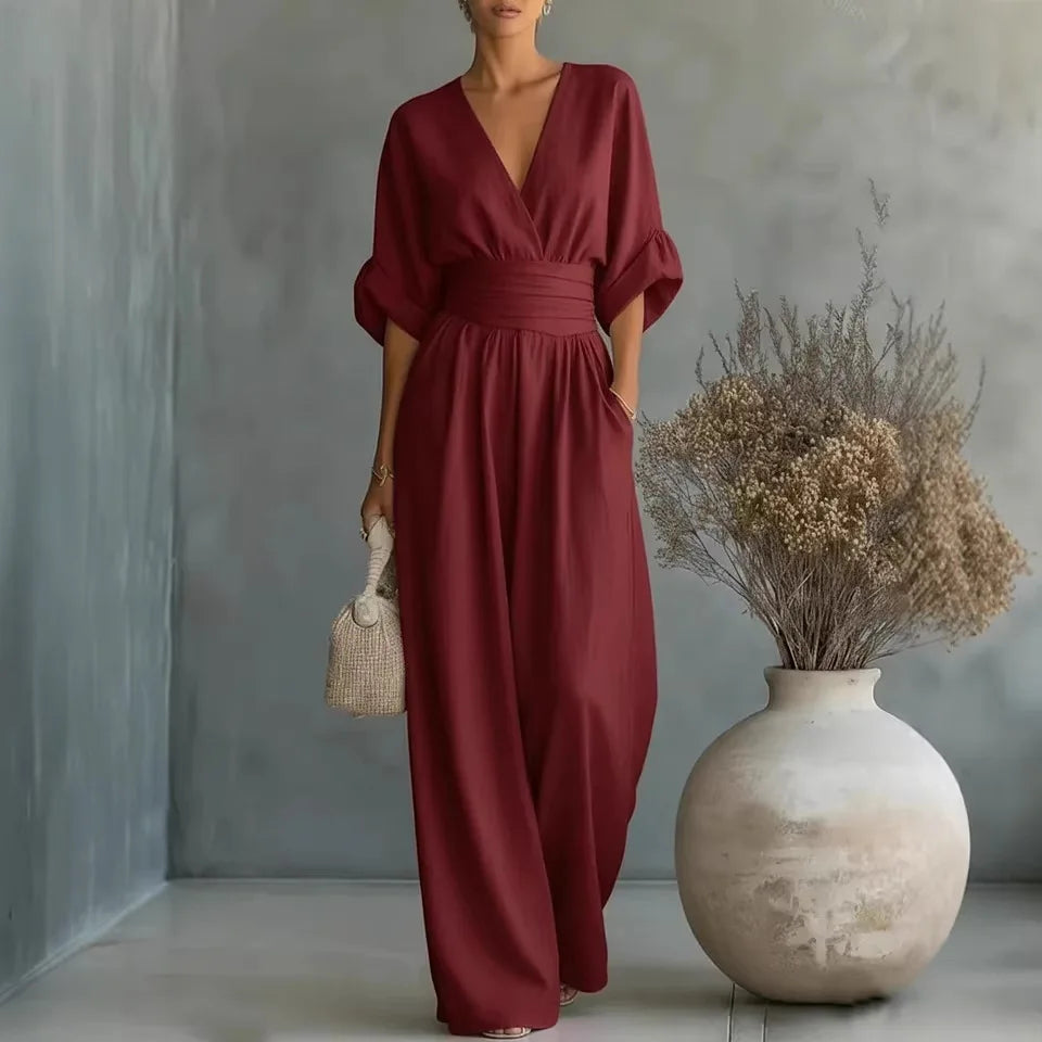 Flowing Waist Detail Wide-Leg Jumpsuit