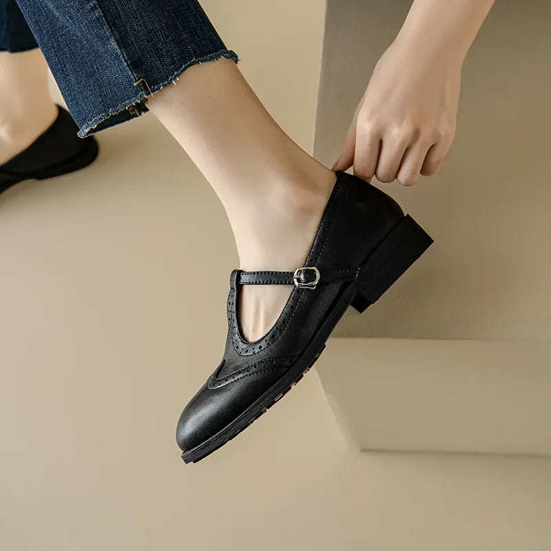 Vivian | Women's T-Strap Mary Jane Shoes with Low Block Heel and Buckle