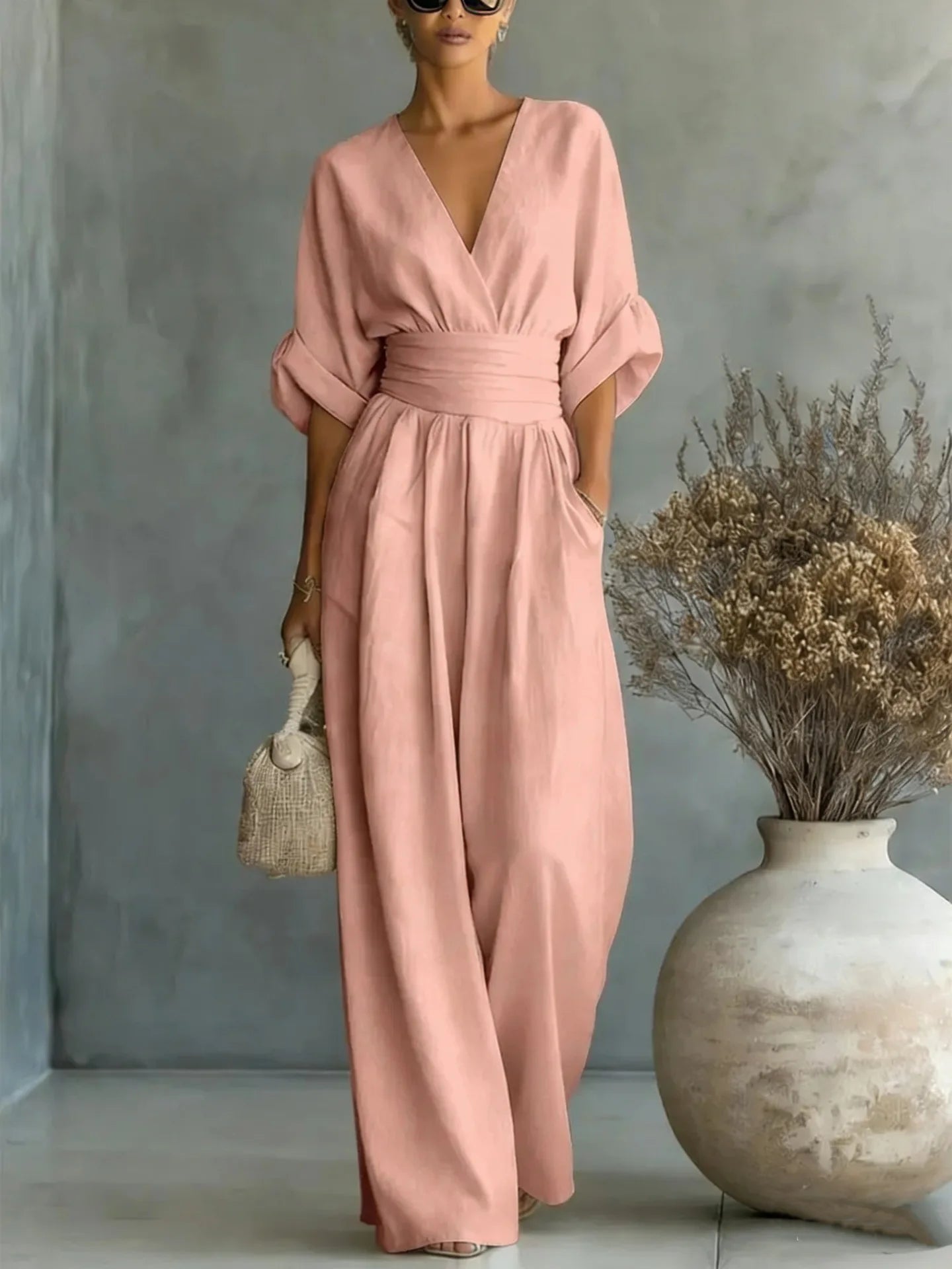 Flowing Waist Detail Wide-Leg Jumpsuit