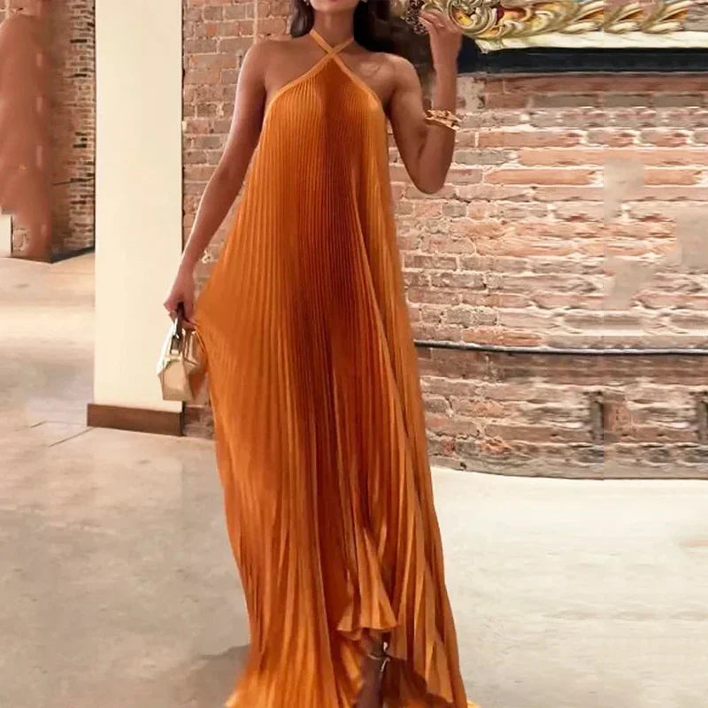 Carmen | Women's Pleated Halter Maxi Dress for Wedding Guests