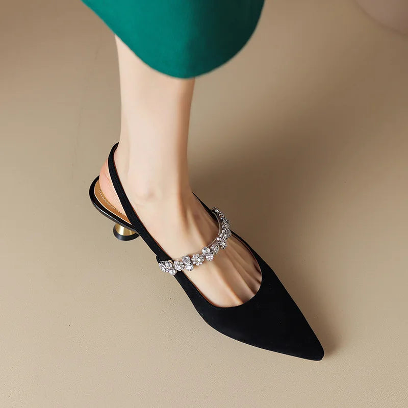 Seraphina | Women's Pointed Toe Slingback Heels with Crystal Strap