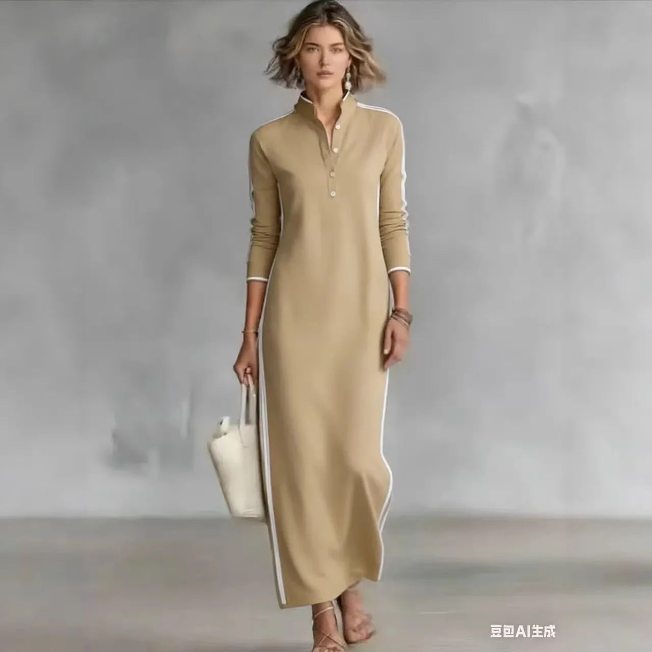 Minimalist Side-Stripe Maxi Dress