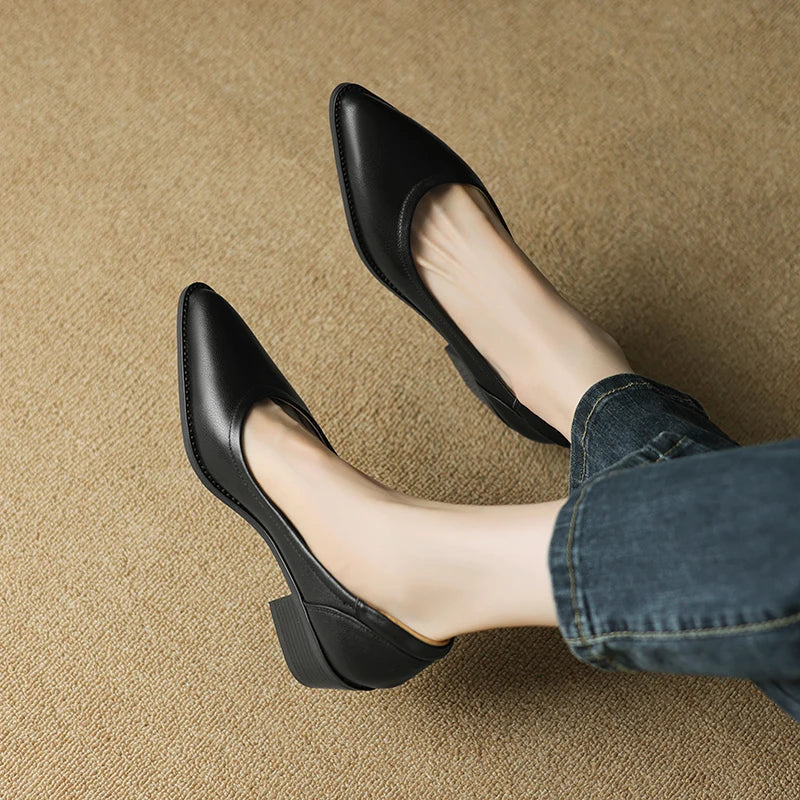 Cora | Women's Slip-On Mid Heel Pumps with Pointed Toe and Block Heel