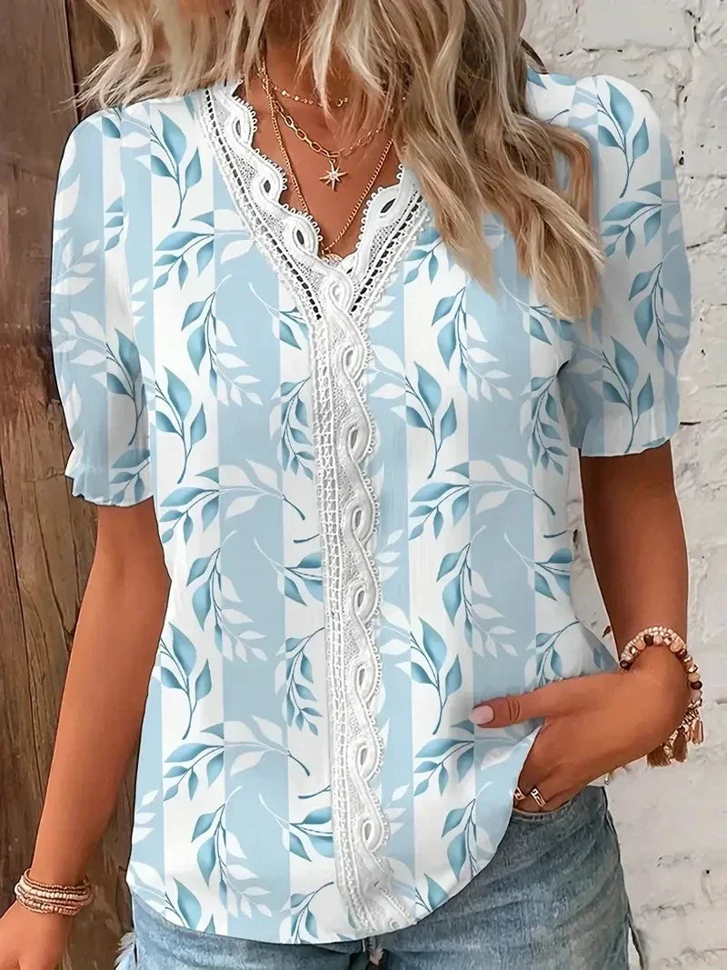 Joann™ | V-Neck Blouse with Floral Lace Design