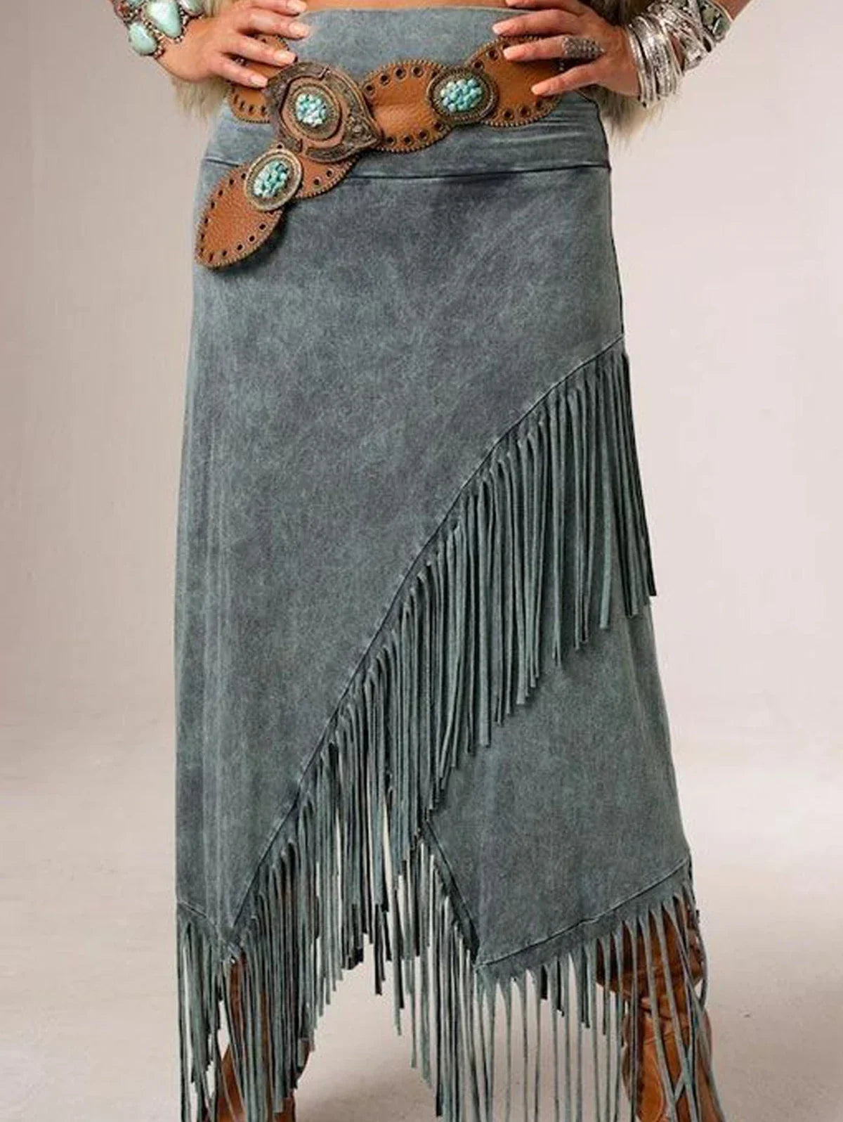 Sheeva™ A-Line Maxi Skirt with Fringe Detail