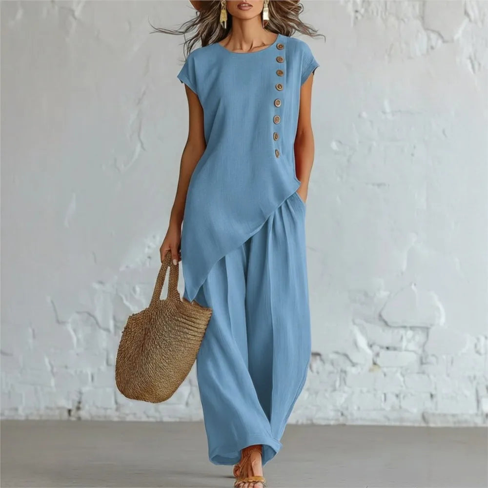 Relaxed Button-Detail Two-Piece Set