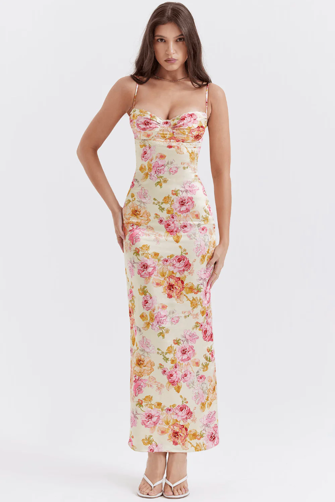 Katherine | Floral Spaghetti Strap Dress for Women - Perfect for Wedding Guests
