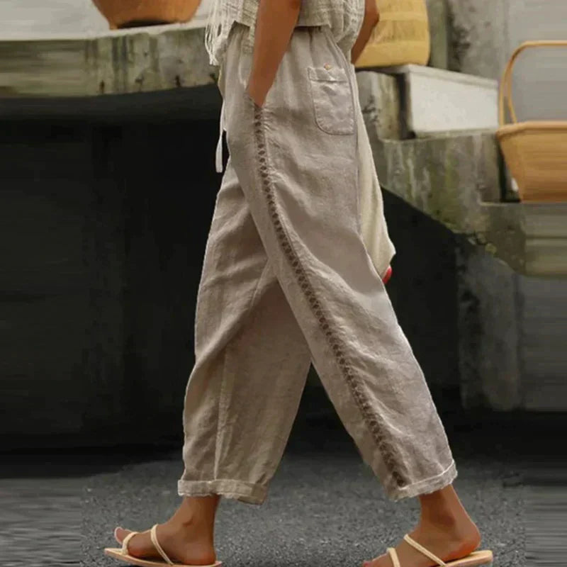 Abby | Women's High-Waisted Tapered Pants with Side Stripe