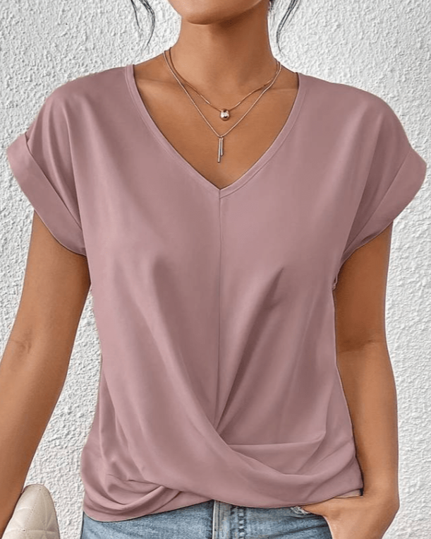 Jade | Women's Short Sleeve V-Neck Twist Front Blouse