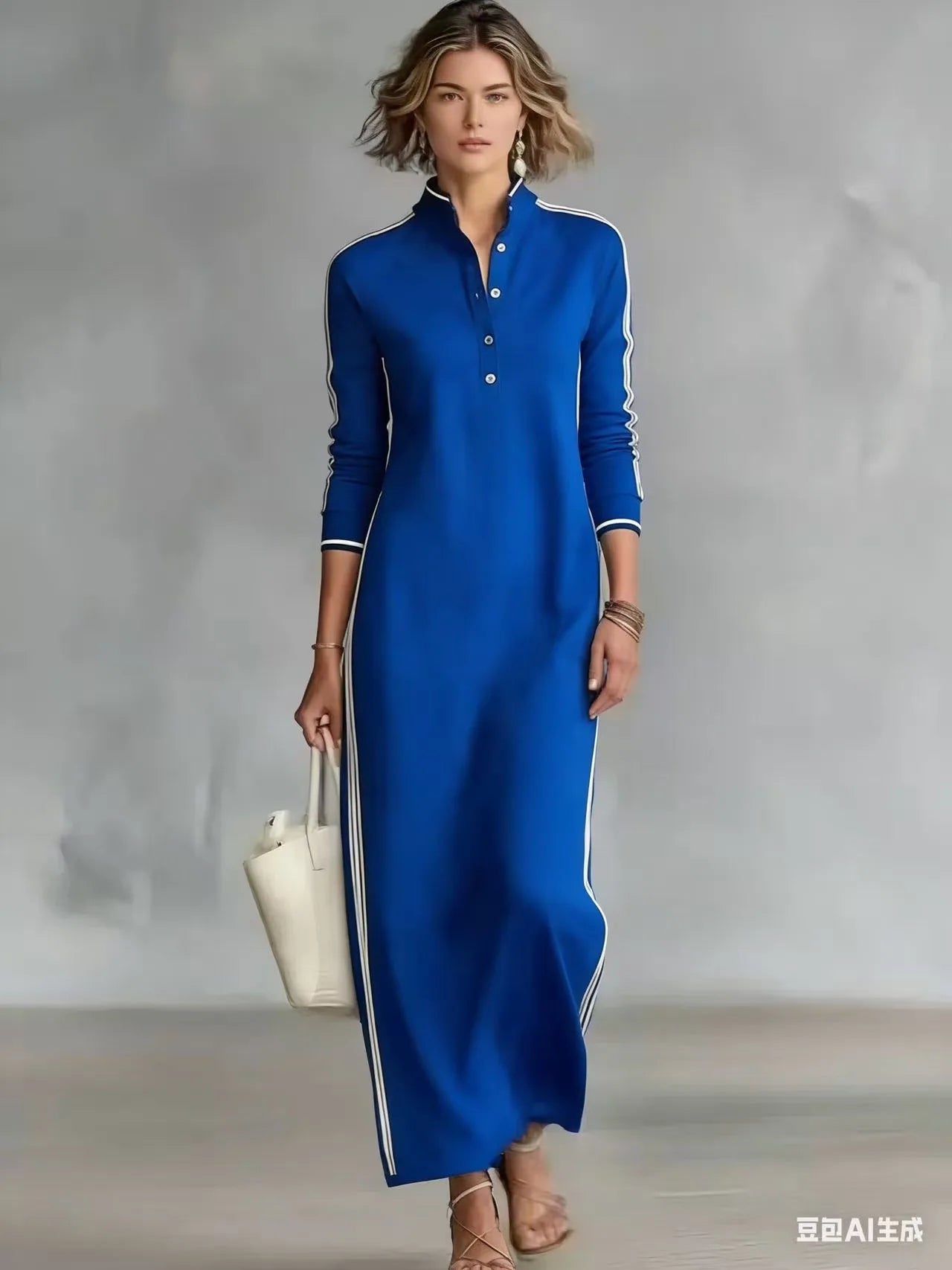 Minimalist Side-Stripe Maxi Dress
