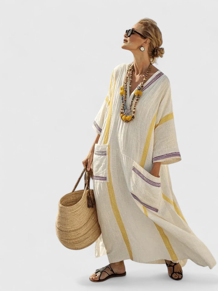 Serena | Women's Striped V-Neck Maxi Kaftan Dress