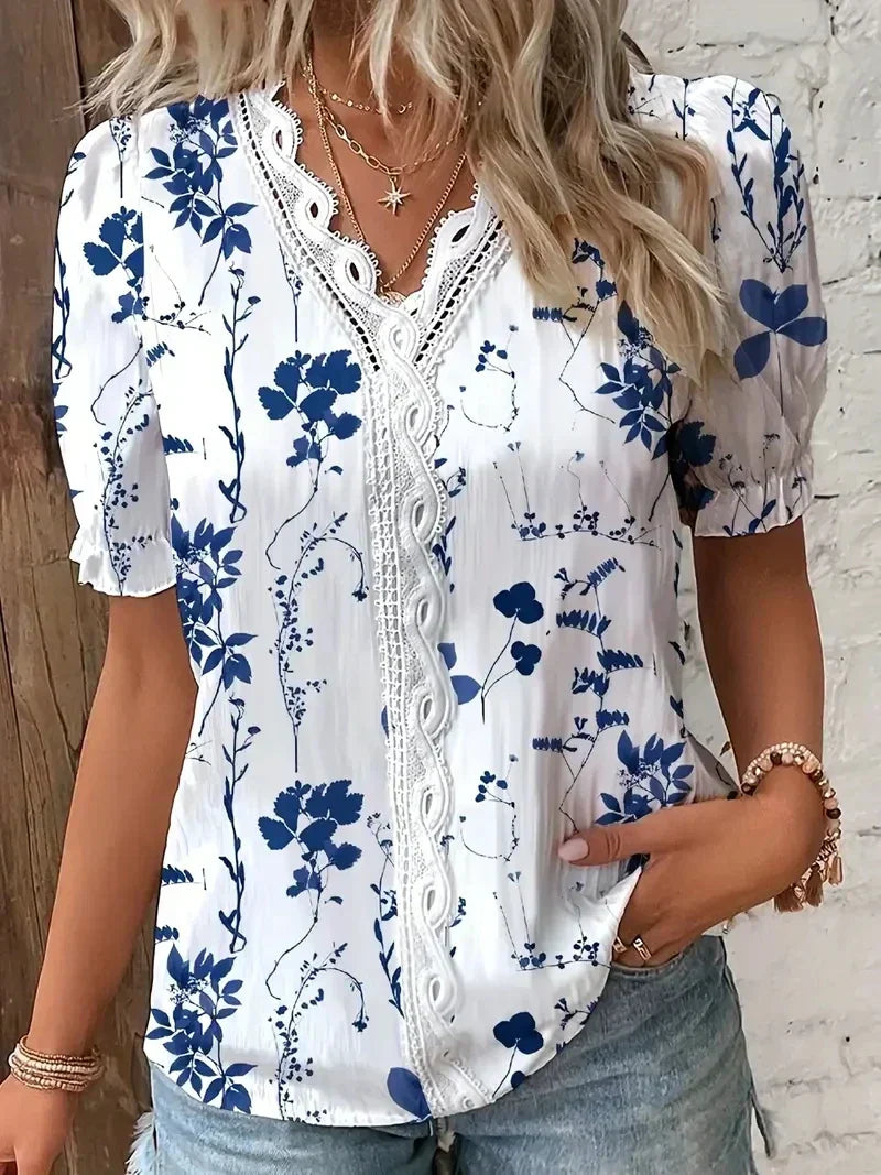 Joann™ | V-Neck Blouse with Floral Lace Design