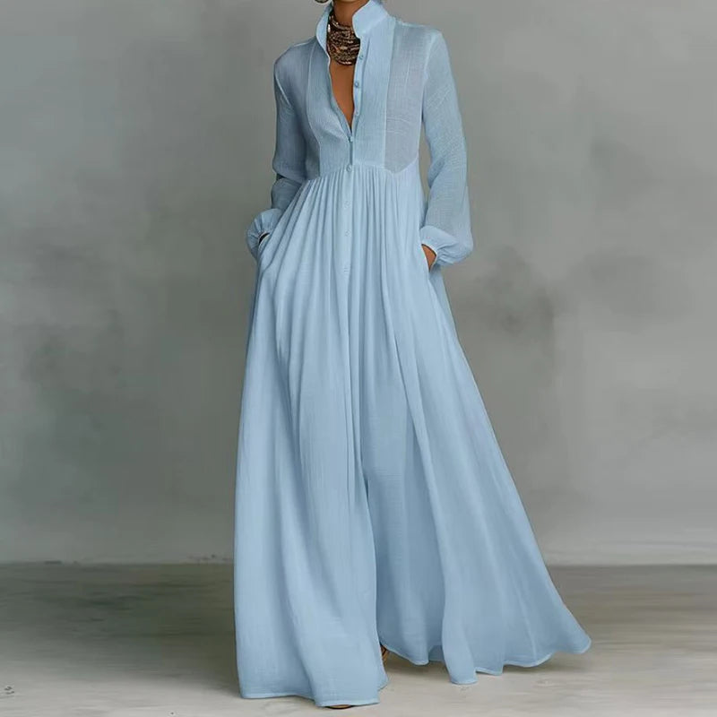 Flowing Button-Front Maxi Dress