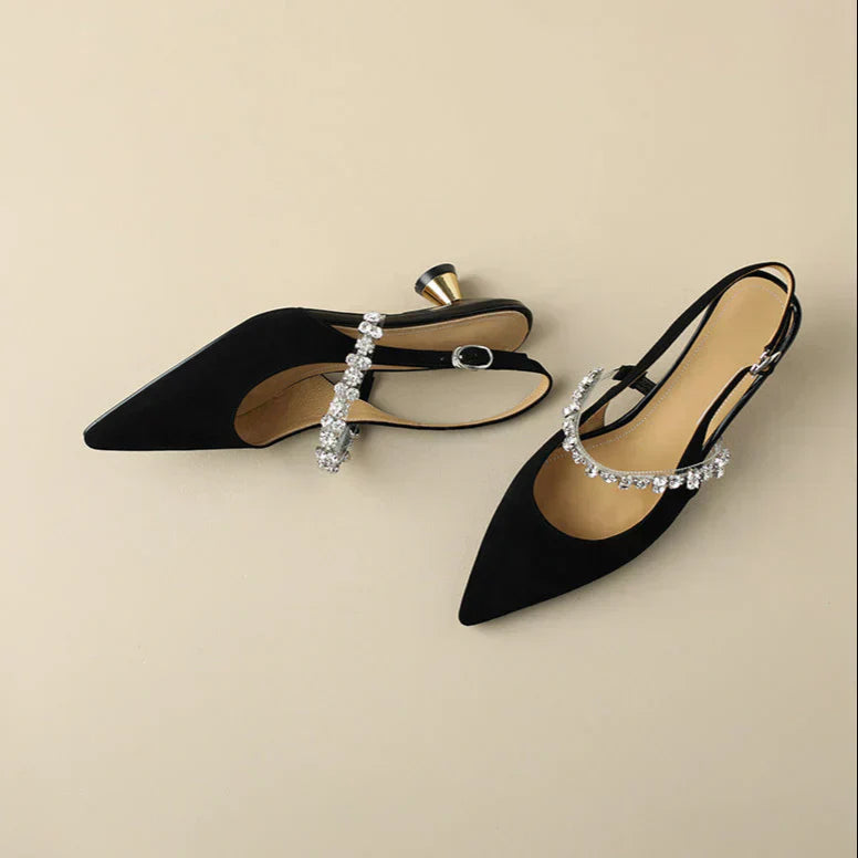 Seraphina | Women's Pointed Toe Slingback Heels with Crystal Strap