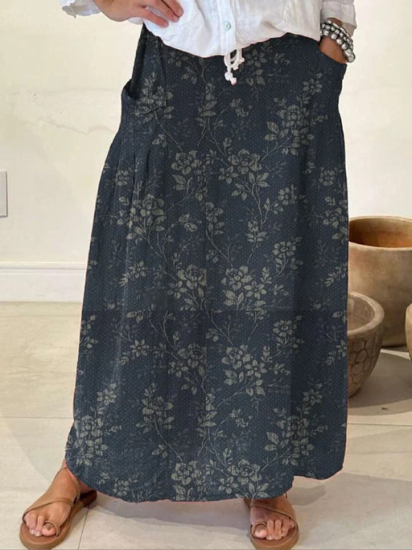 Princess™ | Retro Floral Pocket Skirt with Elastic Waistband