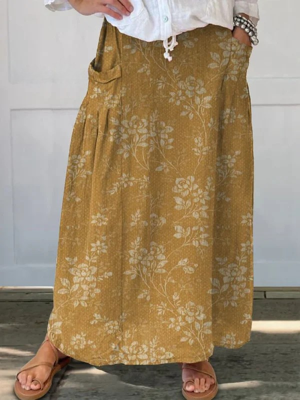 Princess™ | Retro Floral Pocket Skirt with Elastic Waistband