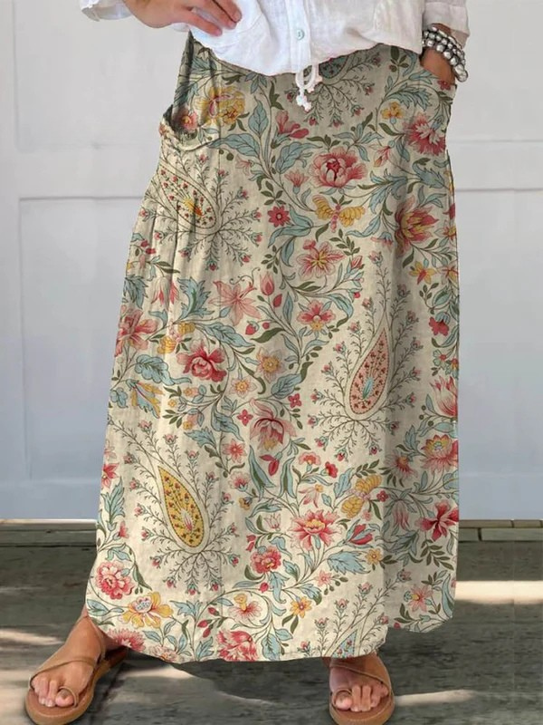 Nilva™ | Retro Floral Print Pocket Skirt