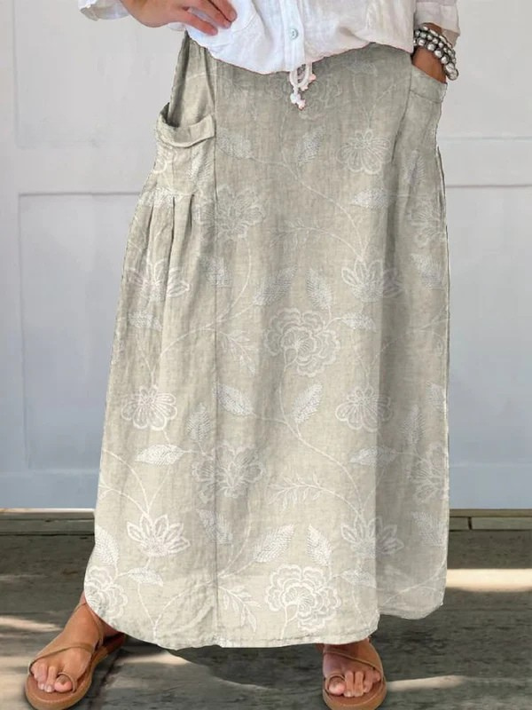 Dally™ Vintage Floral Art Pocket Skirt with Elastic Waistband
