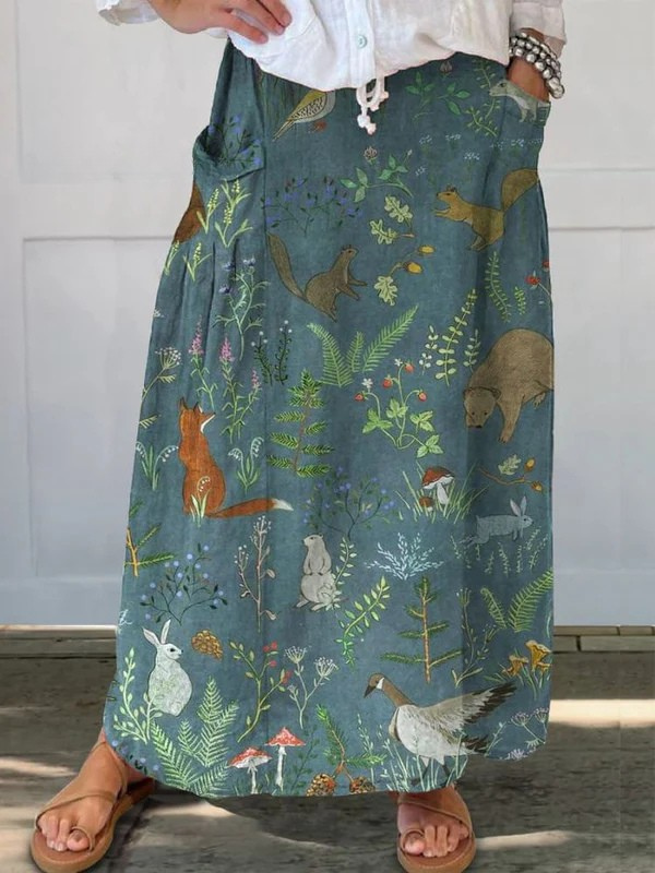 Rosil™ | Vintage Floral Animal Print Casual Pocket Skirt