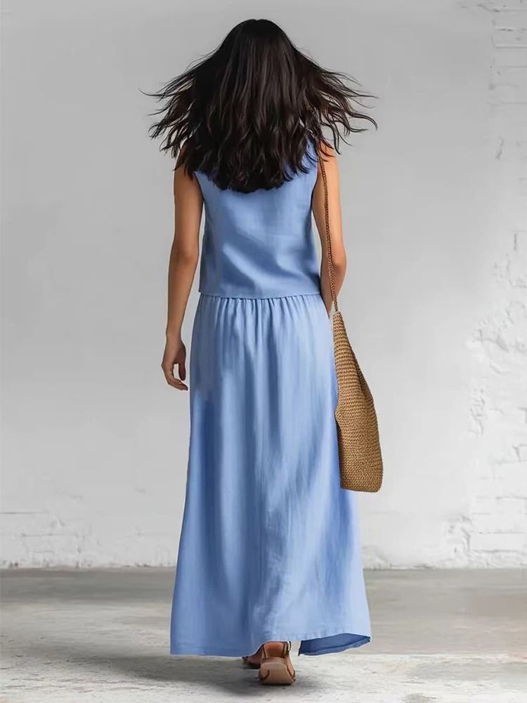 Sleeveless Linen Two-Piece Set