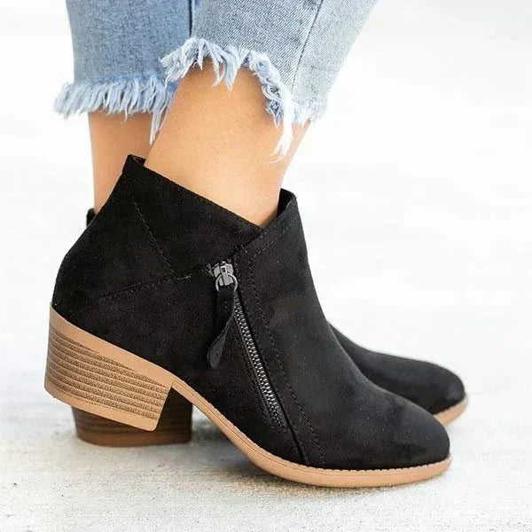 Mona™ Women's Ankle Boots – Low Heel with Side-Zip Closure