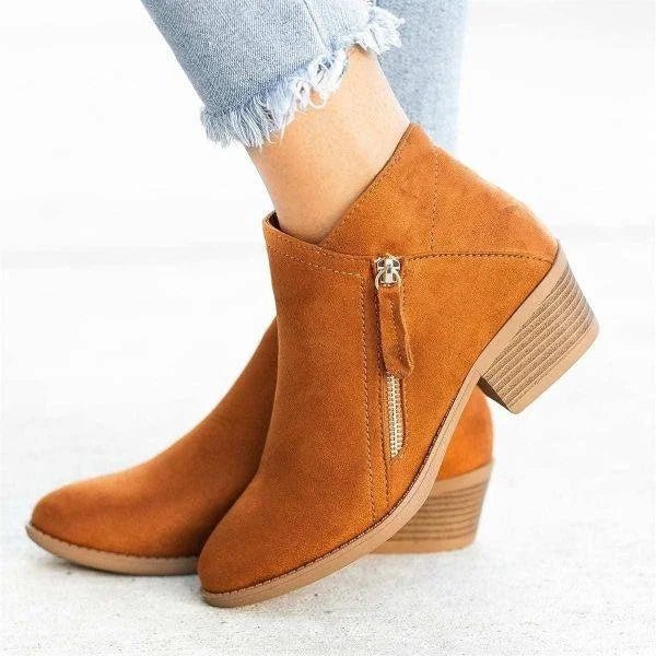 Mona™ Women's Ankle Boots – Low Heel with Side-Zip Closure
