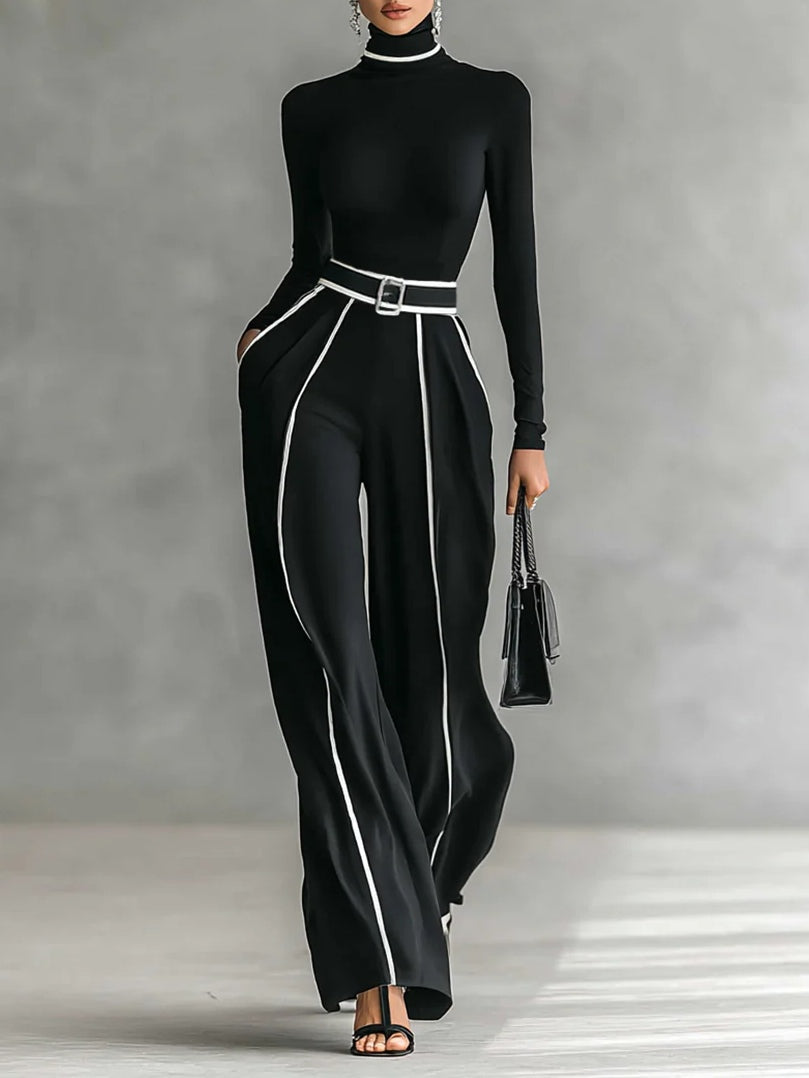 Linda™ | Belted High-Neck Top & Wide-Leg Pants Ensemble