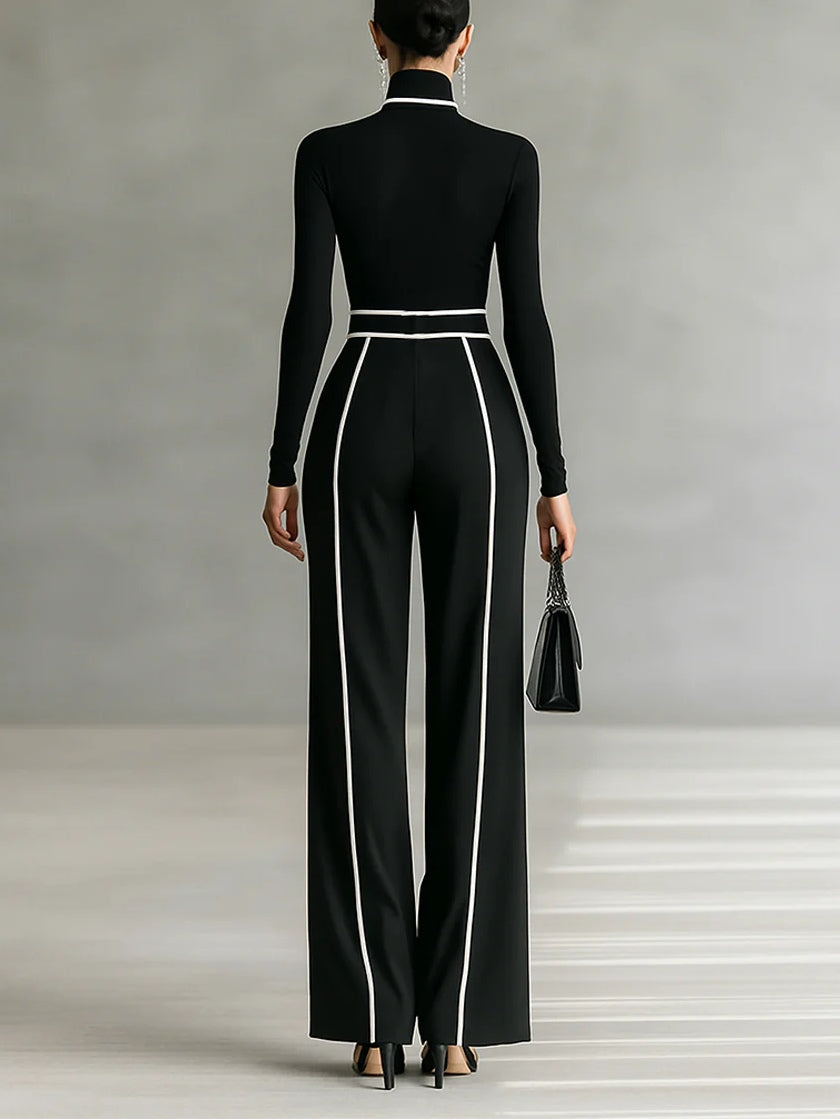 Linda™ | Belted High-Neck Top & Wide-Leg Pants Ensemble