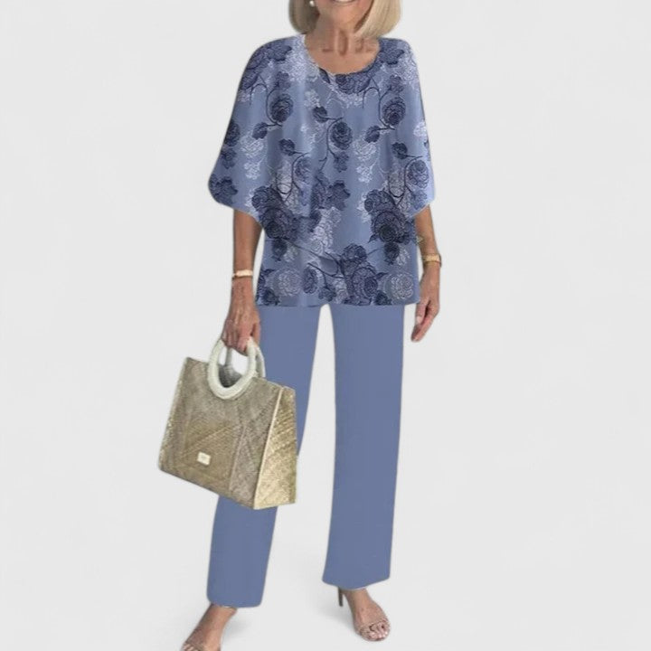 Fern | Women's Floral Print Casual Top & Wide-Leg Pants Ensemble