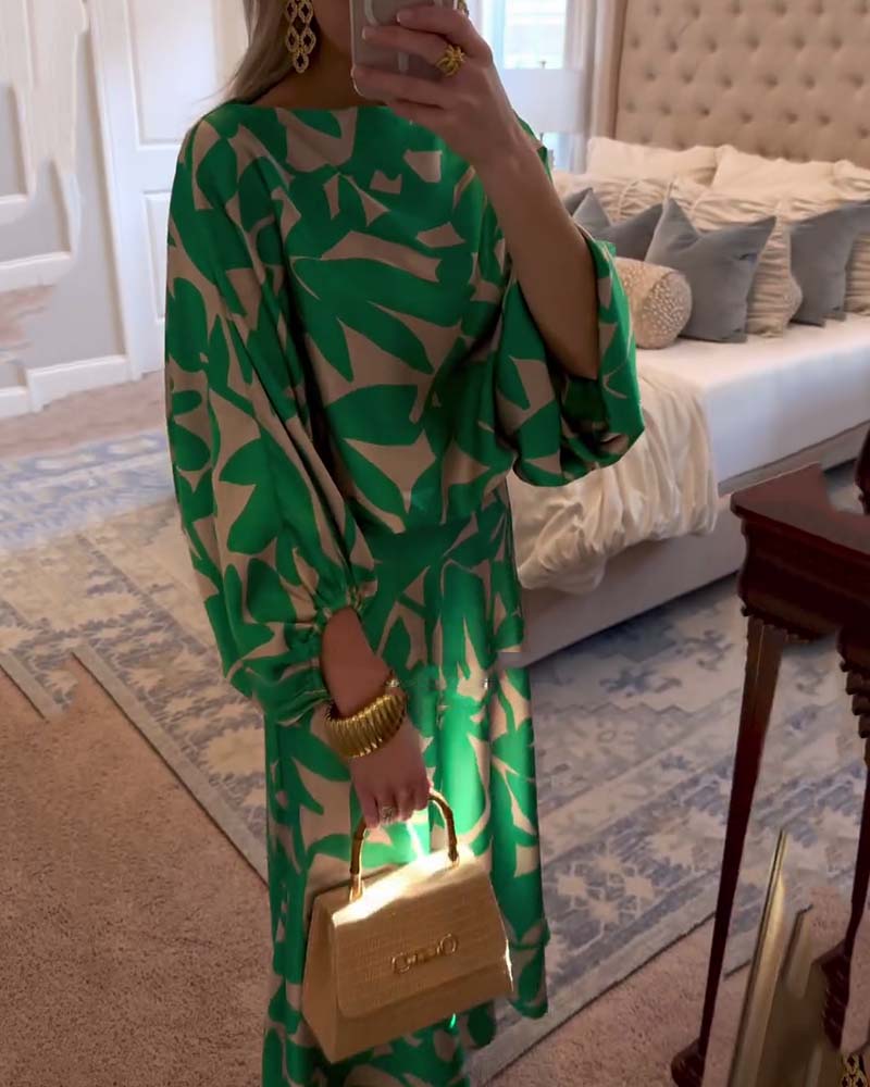 Ashley™ | Printed Two-Piece Set with Lantern Sleeves