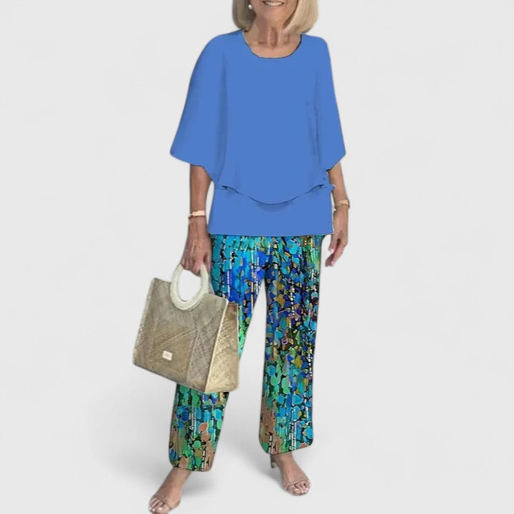 Fern | Women's Floral Print Casual Top & Wide-Leg Pants Ensemble