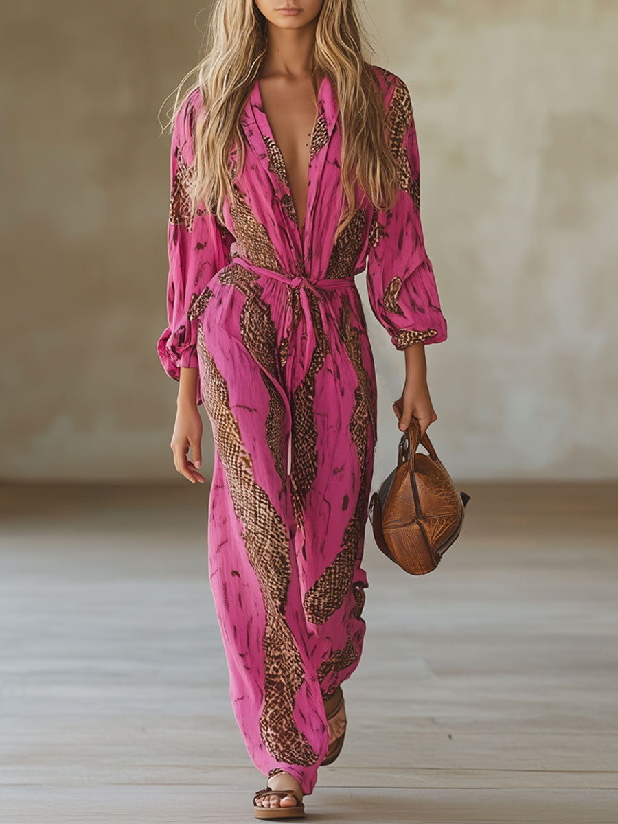 Allegra | Women's Long Sleeve Jumpsuit in Leopard Print
